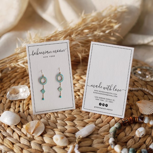 Tarjeta de visualización moderna en blanco y negro (Modern Black and white script earring display card)