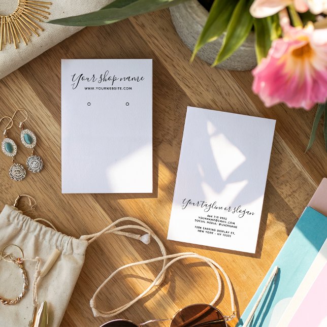 Tarjeta de visualización moderna y sencilla de are (Modern simple black and white earring display card)