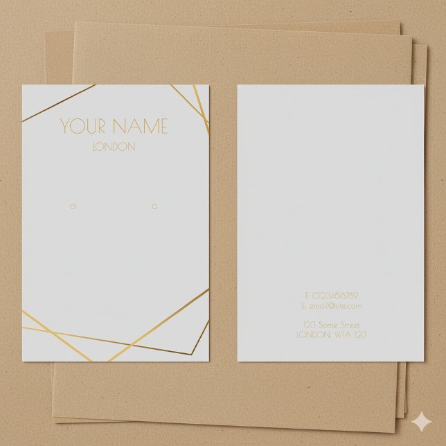 Tarjeta de visualización simple de auriculares con (Simple gold geometric light earring display card.)