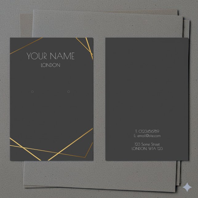 Tarjeta de visualización simple de auriculares geo (Simple gold geometric grey earring display card.)