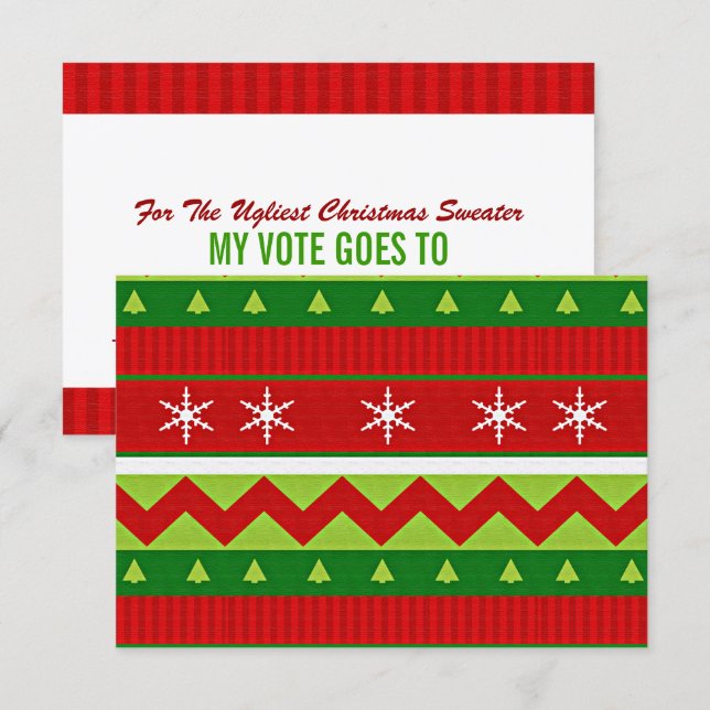 Tarjeta de votación de suéter de Navidad feo (Anverso / Reverso)