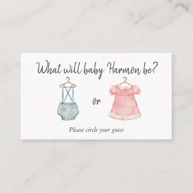 Tarjeta de voto de Baby Shower para revelar el gén (Anverso)