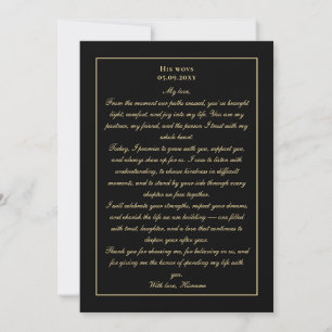 Tarjeta de Voto de Boda de Monograma Simple Negro