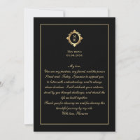Tarjeta de Voto de Boda Elegante Monograma Negro O