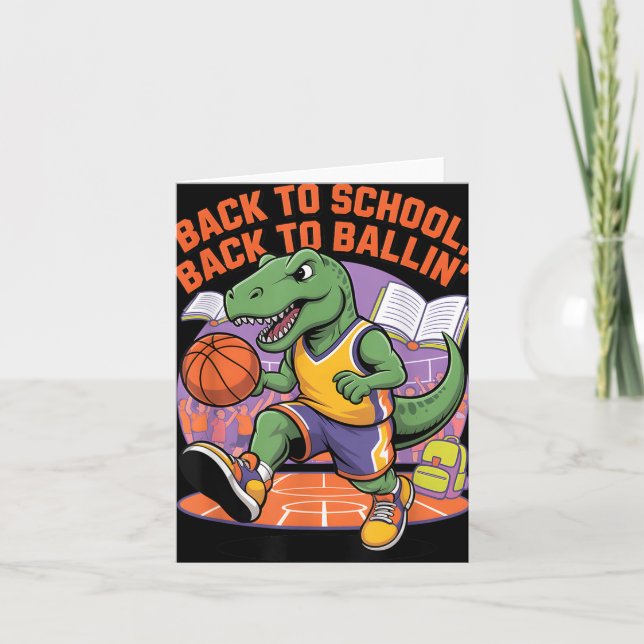 Tarjeta De Vuelta A La Escuela En Ballin Basketball Dino (Anverso)