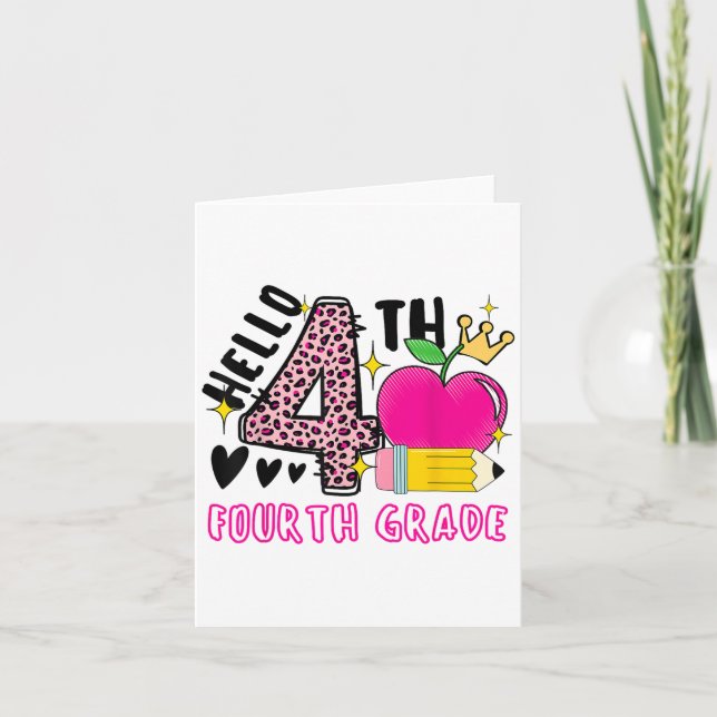 Tarjeta De vuelta a la escuela primer día Hola cuarto grad (Anverso)