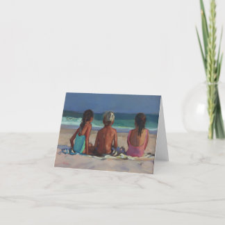 Tarjeta "De vuelta a la playa" - niños disfrutando de la p