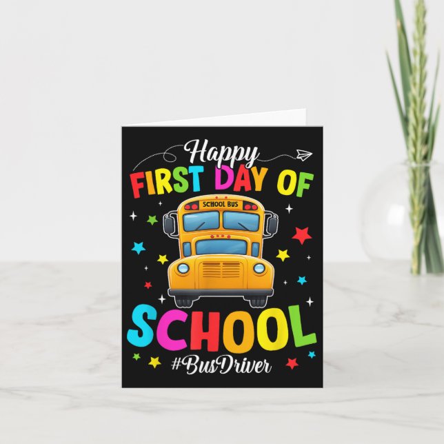 Tarjeta De Vuelta Al Autobús Escolar Feliz Primer Día O (Anverso)