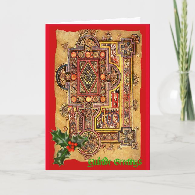 Tarjeta de Yuletide de iluminación medieval (Anverso)