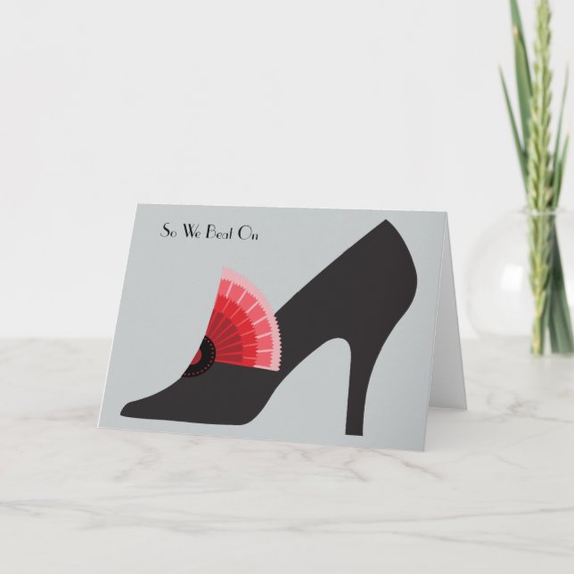 Tarjeta de zapatos Art Deco en negro con adorno de (Anverso)