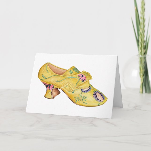 Tarjeta de zapatos de brocade amarillo vintage (Anverso)