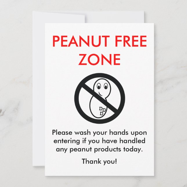 Tarjeta de zona libre de cacahuete (Anverso)