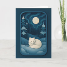 Tarjeta de Zorro Blanco Durmiendo Bajo la Luz de l