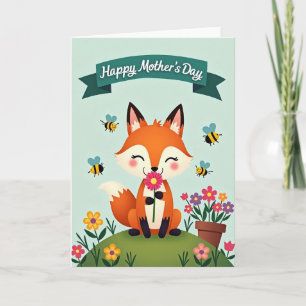 Tarjeta de zorro del día de las madres floral