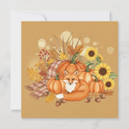 Tarjeta de zorro y calabaza de acuarela