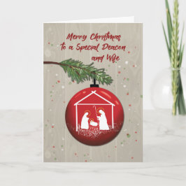 Tarjeta Deacon y Esposa Ornamento de Navidad con Manger