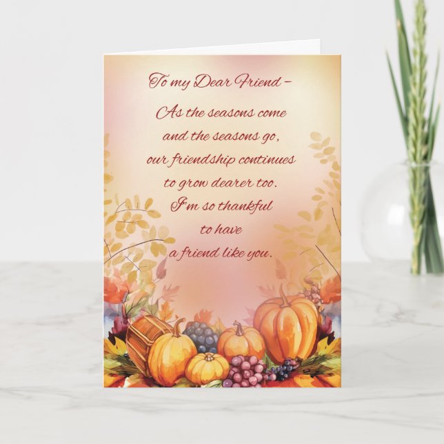Tarjeta Dear Friend Thanksgiving Bountiful Appreciation (Anverso)