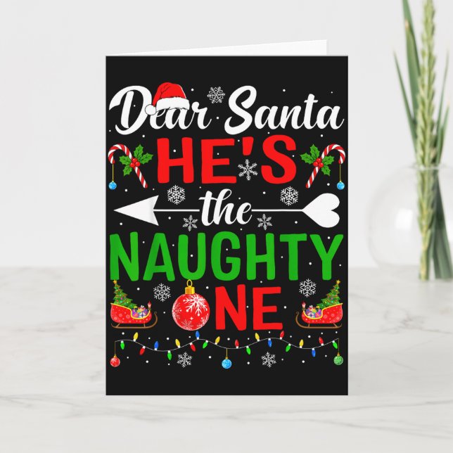 Tarjeta Dear Santa He's The Naughty One Pjs Couples Christ (Anverso)