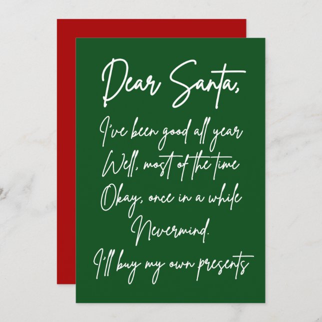 Tarjeta Dear Santa I'll buy my own stuff Funny Christmas (Anverso / Reverso)