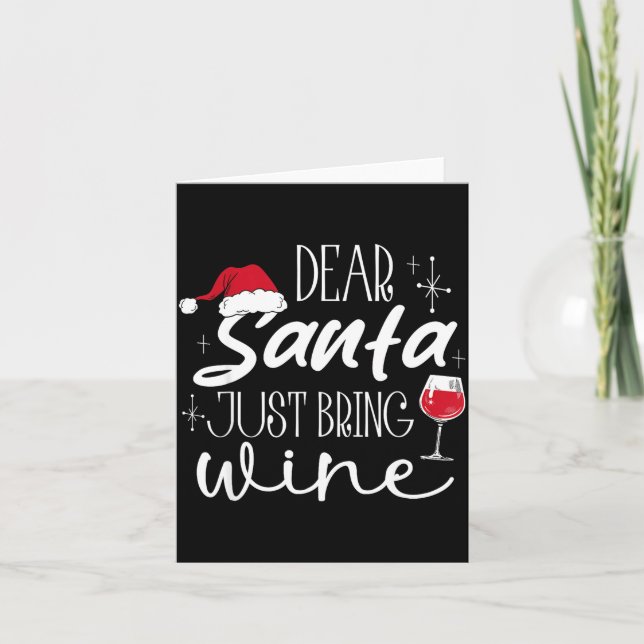Tarjeta Dear Santa Just Bring Wine Christmas Drinking Fami (Anverso)