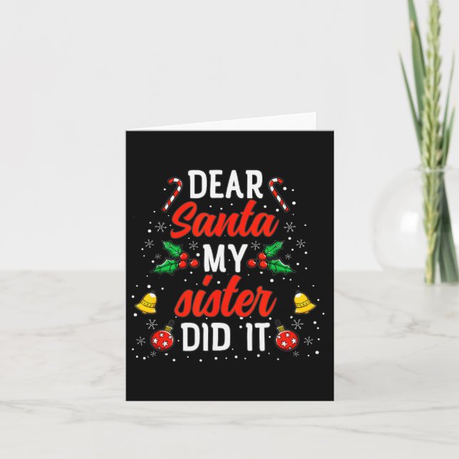 Tarjeta Dear Santa My Sister Did It Funny Christmas Pajama (Anverso)
