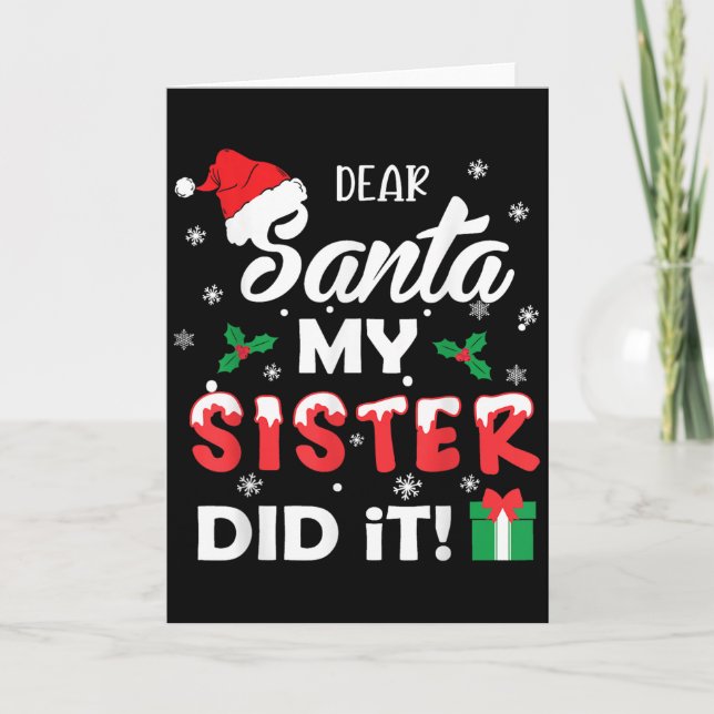 Tarjeta Dear Santa My Sister Did It Funny Christmas Pajama (Anverso)