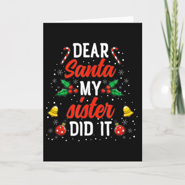 Tarjeta Dear Santa My Sister Did It Funny Christmas Pajama (Anverso)