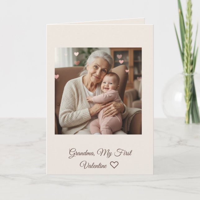 Tarjeta Dearest Grandma Pink Hearts First Valentine Folded (Anverso)