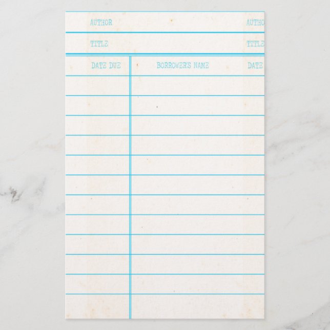 Tarjeta debida de fecha del libro de la biblioteca (Anverso)