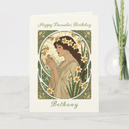 Tarjeta December Birthday Narcissus Art Nouveau Design