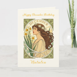 Tarjeta December Birthday Narcissus Art Nouveau Illustrati