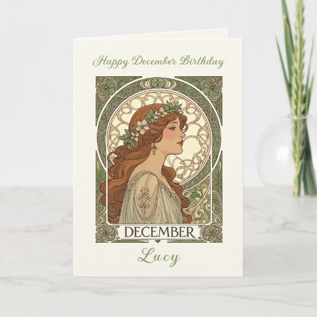 Tarjeta December Birthday Narcissus Art Nouveau Style (Anverso)