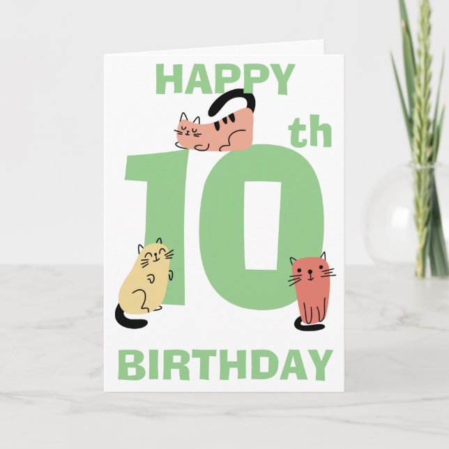 Tarjeta Décimo (10) Mensaje Personalizado de los gatos de  (Anverso)