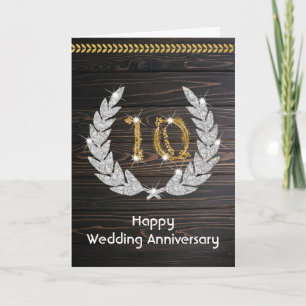 Tarjeta Décimo Aniversario de Boda de Madera Rústica Elega