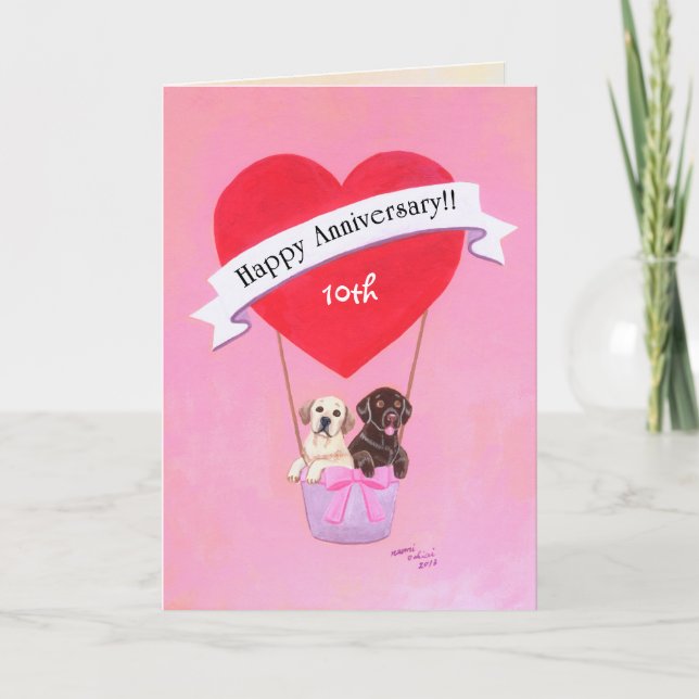 Tarjeta Décimo Aniversario de Boda Labradores (Anverso)