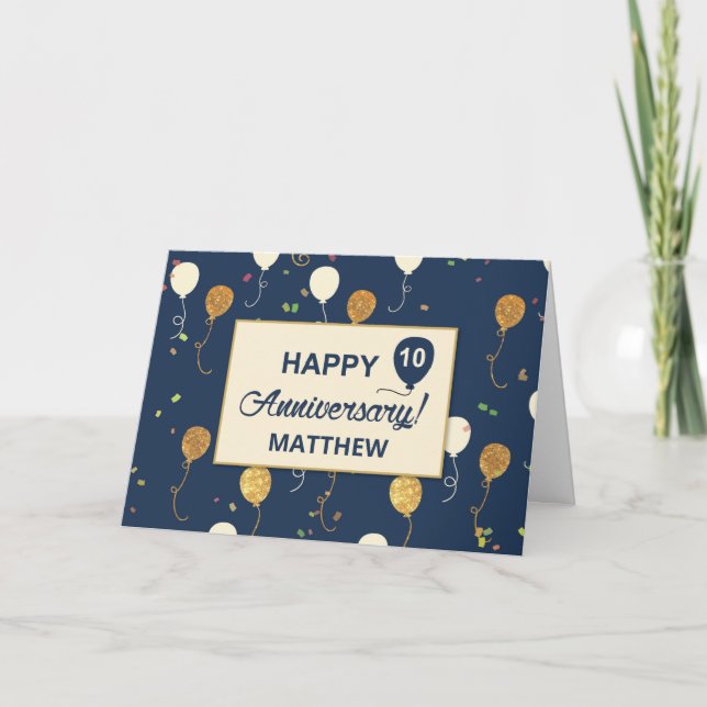 Tarjeta Décimo Aniversario de Empleados Mirar Globos de Or (Anverso)