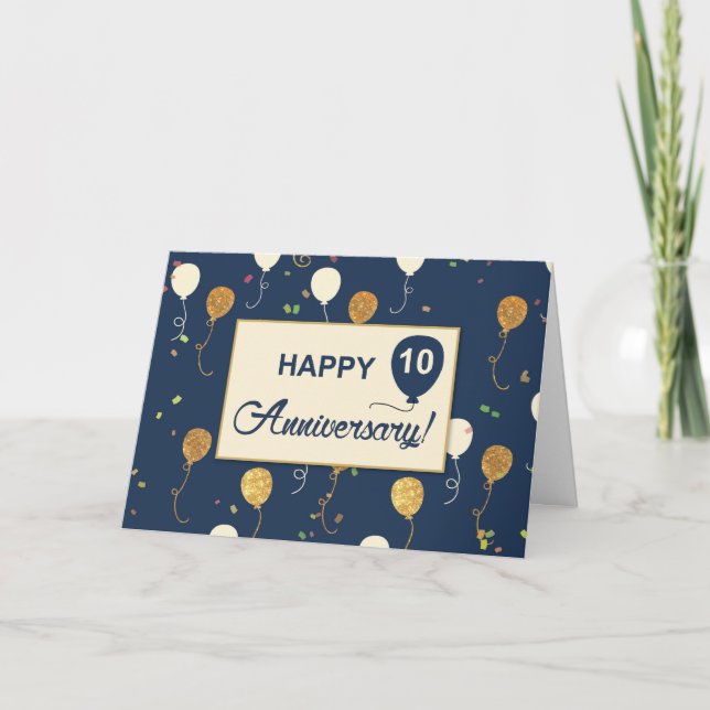 Tarjeta Décimo Aniversario de Empleados Mirar Globos de Or (Anverso)