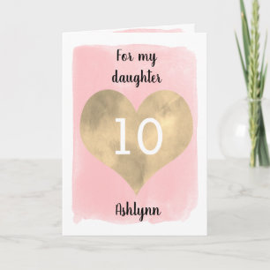 Tarjeta Décimo Cumpleaños con Corazón de Oro y Acuarela Ro