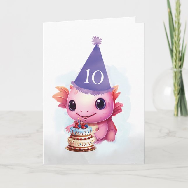 Tarjeta Décimo cumpleaños Cute Pink Axolotl (Anverso)