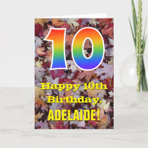 Tarjeta Décimo cumpleaños; hojas de otoño rústicas; arco i