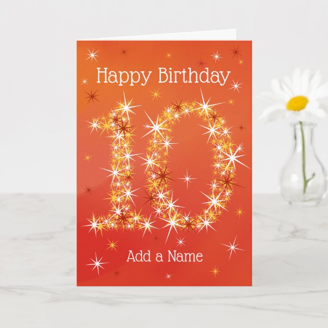 Tarjeta Décimo cumpleaños - número 10 en las estrellas - r (Planta pequeña)