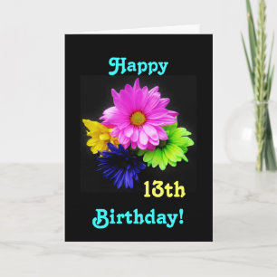Tarjeta décimotercero Margaritas del neón del cumpleaños