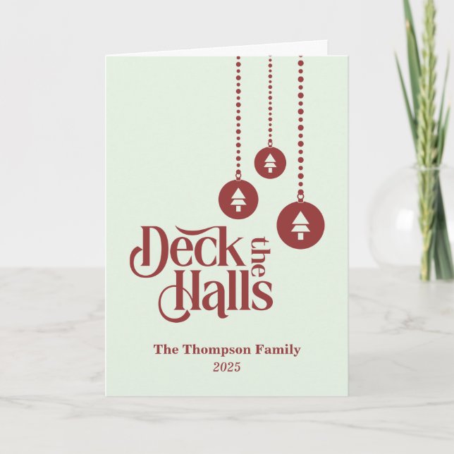 Tarjeta "Deck The Halls" Navidades verdes claros (Anverso)