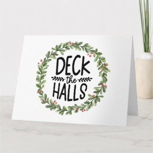 Tarjeta Deck the Halls Watercolor Wreath