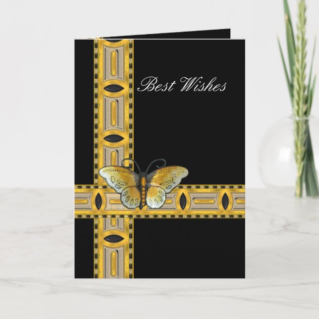 Tarjeta Deco Mariposa de Oro Mejor Deseos Cumpleañ (Anverso)