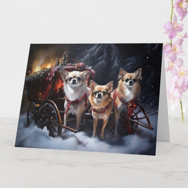Tarjeta Decoración de los Navidades Chihuahua Snowy Sleigh (Orquídea)