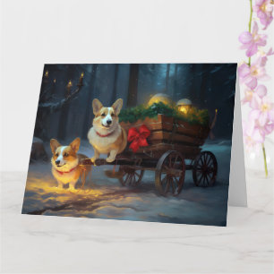Tarjeta Decoración de los Navidades Corgi Snowy Sleigh