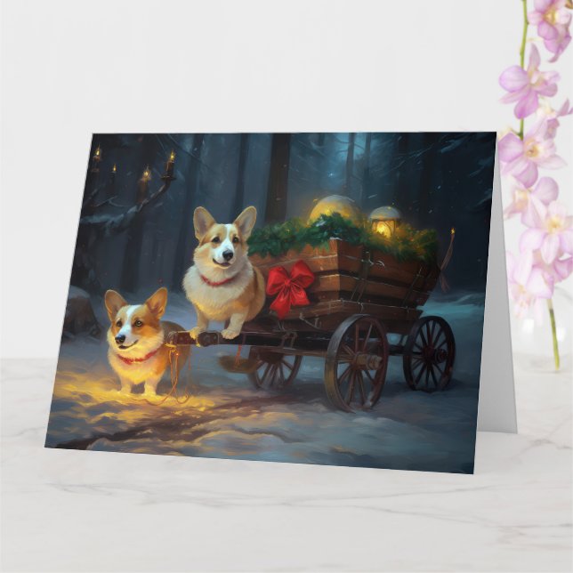 Tarjeta Decoración de los Navidades Corgi Snowy Sleigh (Orquídea)