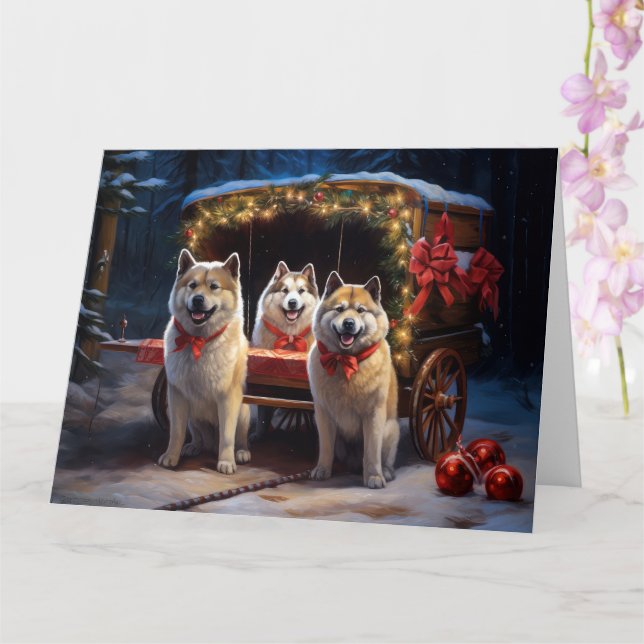 Tarjeta Decoración de los Navidades de Akita Snowy Sleigh  (Orquídea)