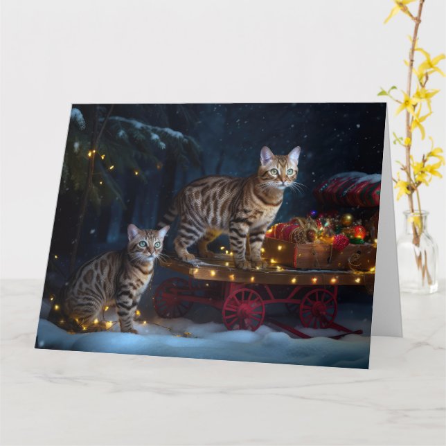 Tarjeta Decoración de los Navidades de Bengala Cat Snowy S (flor amarilla)